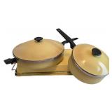 K - Vintage Town House by West Bend 12 Inch Skillet with Lid, 3 Qt Saucepan with Lid & 10x16 Roaster with Rack