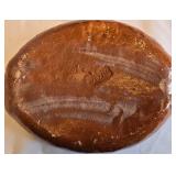 K - Minnesota Handcrafted Terra Cotta Dish, Gold Tone Tray, Woven Basket & Bread Knife (Lot of 4)