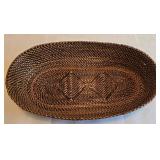 K - Minnesota Handcrafted Terra Cotta Dish, Gold Tone Tray, Woven Basket & Bread Knife (Lot of 4)