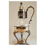 K - Vintage Silver Plated Coffee Carafe on Footed Warmer Stand with Glass Decanter