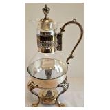 K - Vintage Silver Plated Coffee Carafe on Footed Warmer Stand with Glass Decanter