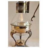 K - Vintage Silver Plated Coffee Carafe on Footed Warmer Stand with Glass Decanter