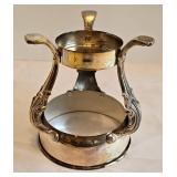 K - Vintage Silver Plated Coffee Carafe on Footed Warmer Stand with Glass Decanter