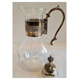 K - Vintage Silver Plated Coffee Carafe on Footed Warmer Stand with Glass Decanter