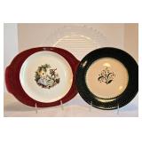 K - Salem 9.25in Plate (23K Gold) & Sebring Serenade Burgundy Platter (22K Gold) & 13.5in Glass Platter