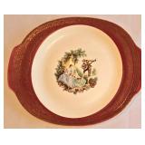 K - Salem 9.25in Plate (23K Gold) & Sebring Serenade Burgundy Platter (22K Gold) & 13.5in Glass Platter