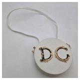 White Textured Round Crossbody Purse with Gold DG Logo