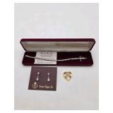 Premier Designs Silver Ice Bracelet, Crystal Icicle Earrings & Gold-Tone Heart Pin