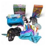 Mixed Pool, Swim & Outdoor Toy Lot with 3-Ring Pool, Tennis Set & Water Toys