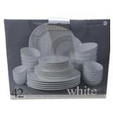42 Piece White Elements Paloma Embossed Ceramic Dinnerware Set