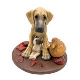 Great Dane Decor Lot Large Seated Dog Figurine, Small Dog Figure, Signed Duck Carving