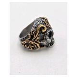 Masonic Skull Ring with Gold-Tone Accent Design