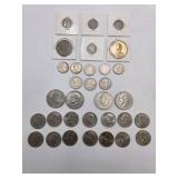 Mixed Coin Lot – Kennedy Half Dollars, Eisenhower Dollars, Buffalo Nickel, V Nickels, Barber Dimes, Foreign Coins & Nixon Medal