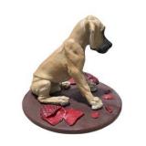 Great Dane Decor Lot Large Seated Dog Figurine, Small Dog Figure, Signed Duck Carving