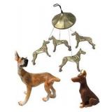 Great Dane Dog Decor Lot Ceramic Dog Figurines, Brass Hanging Mobile, Doberman Style Candle