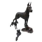 Great Dane Collector Lot - Large Standing Great Dane Statue, Small Standing Great Dane Figurine, Reclining Dog Figure, Wall Hook Decor