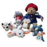 Mixed Plush Toy Lot with Paddington Bear, TY Beanie Babies, Owl & Animals