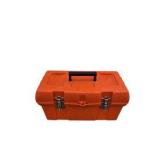 Orange Tool Box with Mixed Hand Tools, Sockets, Ratchet, Cutters and Misc. Hardware