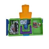 Blue and Green Tool Box with Hammer, Level, Fasteners and Mixed Hand Tools