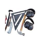 Mixed Hand Tool & Accessory Lot with Ear Protection, Squares, Pliers & Cutters