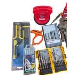 Large Mixed Tool Lot with Milwaukee Tape, Bosch Bits, Pipe Wrench & Accessories