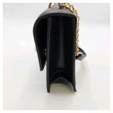 Black Quilted Chain Strap Crossbody Purse with Gold VS Logo
