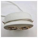 White Textured Round Crossbody Purse with Gold DG Logo