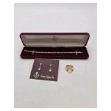 Premier Designs Silver Ice Bracelet, Crystal Icicle Earrings & Gold-Tone Heart Pin