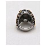 Masonic Skull Ring with Gold-Tone Accent Design