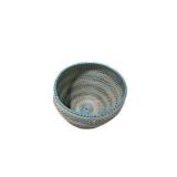 Lidded Wicker Basket - Woven Storage Basket with Blue Accents