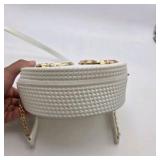 White Textured Round Crossbody Purse with Gold DG Logo