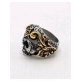 Masonic Skull Ring with Gold-Tone Accent Design