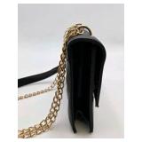 Black Quilted Chain Strap Crossbody Purse with Gold VS Logo