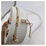 White Textured Round Crossbody Purse with Gold DG Logo