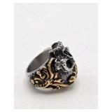 Masonic Skull Ring with Gold-Tone Accent Design