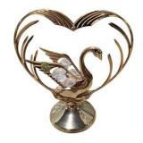 Brass Tone Country Decor Lot Bird Figurine, Farmer Statue, Flying Ducks Geese - 3 Pc PLUS Vintage Gold Tone Swan Decor Lot Crystal Accent Candle Holders Basket Centerpiece