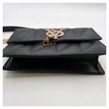 Black Quilted Chain Strap Crossbody Purse with Gold VS Logo