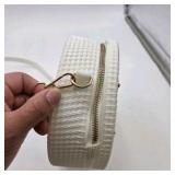 White Textured Round Crossbody Purse with Gold DG Logo
