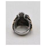 Masonic Skull Ring with Gold-Tone Accent Design