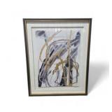 Pair of Framed Abstract Wall Art Prints with Gold & Black Accents