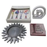 Mixed Home Decor Lot – Artistic Spoons, Live Love Laugh Plaque, Sun Tray and Abstract Decor