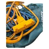 Large Extension Cord Lot with Power Strips, Work Light and Storage Bin