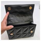 Black Quilted Chain Strap Crossbody Purse with Gold VS Logo