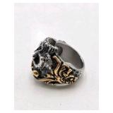 Masonic Skull Ring with Gold-Tone Accent Design