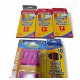 Mixed Arts & Crafts Supply Lot with Colored Pencils, Crayons, Pens & Blank Cards