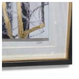 Pair of Framed Abstract Wall Art Prints with Gold & Black Accents