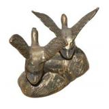 Brass Tone Country Decor Lot Bird Figurine, Farmer Statue, Flying Ducks Geese - 3 Pc PLUS Vintage Gold Tone Swan Decor Lot Crystal Accent Candle Holders Basket Centerpiece