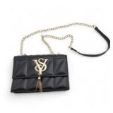 Black Quilted Chain Strap Crossbody Purse with Gold VS Logo