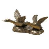 Brass Tone Country Decor Lot Bird Figurine, Farmer Statue, Flying Ducks Geese - 3 Pc PLUS Vintage Gold Tone Swan Decor Lot Crystal Accent Candle Holders Basket Centerpiece
