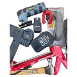 Mixed Tool Lot With Makita Blower, Performax Detail Saw, Stapler, Caulk Gun, Door Knobs and More